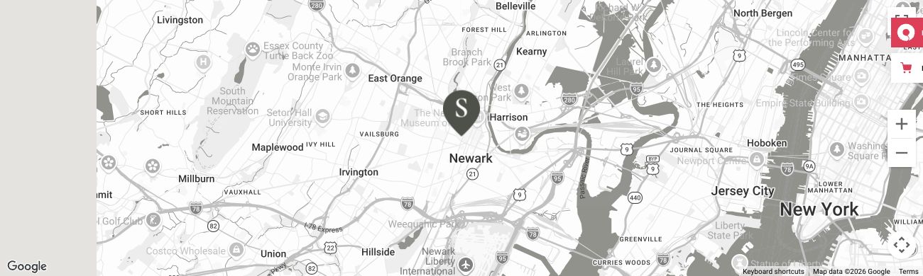 Static map showing 303 University Avenue, Newark, New Jersey. Google Maps attribution is included.